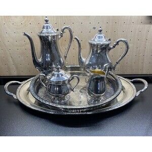 Camille International Silver Company Tea Set With Platter And Tray 6081